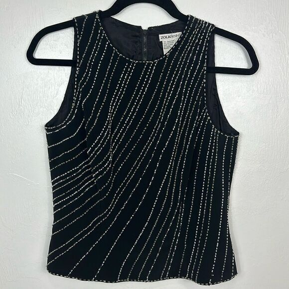 Zola Evening Vintage Black Beaded Sleeveless Top Size 6 - Picture 1 of 8